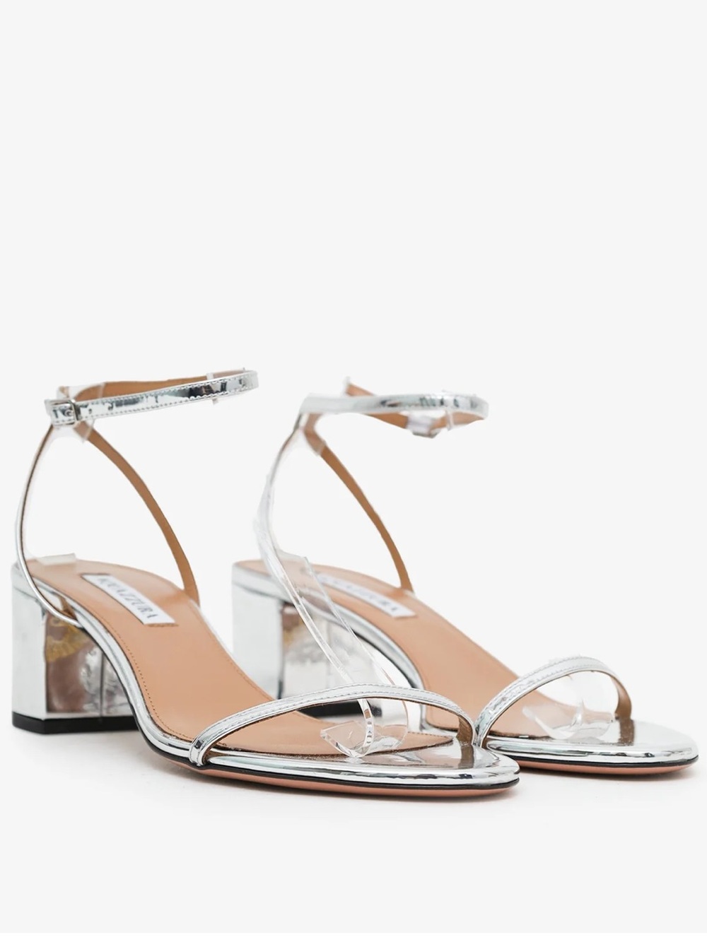 Aquazurra | Olie 50 silver patent leather block heel sandal
